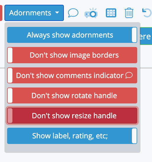 Simplified adornments settings